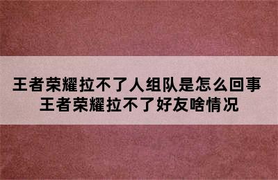 王者荣耀拉不了人组队是怎么回事 王者荣耀拉不了好友啥情况